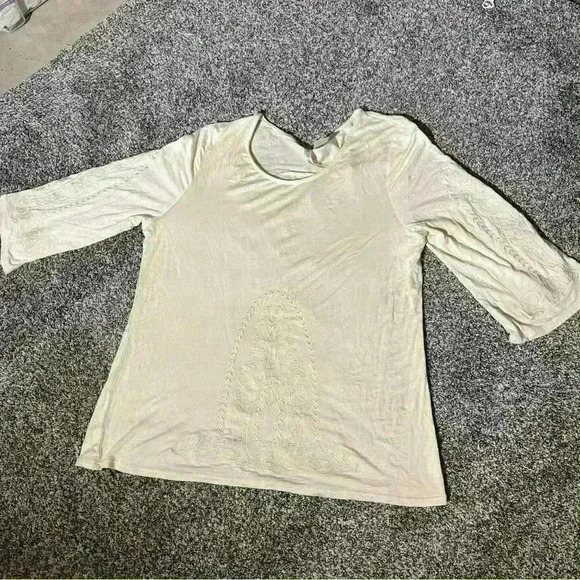 Forgotten Grace Womens Top Cream/ Off White Embroidered Plus Sz XL Soft Flowy - Picture 7 of 9